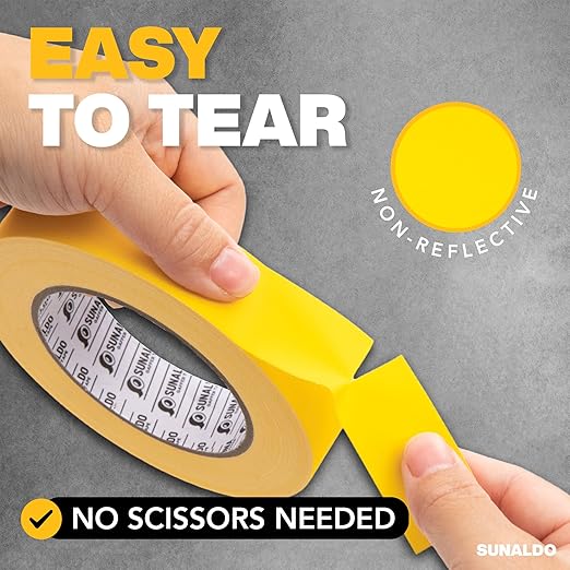 Gaffers Tape Heavy Duty, Easy to Rip, Residue-Free Professional Grade Floor Tape for Electrical Cords, Matte Finish Non Reflective, Weather Resistant (1, Yellow, 1" x 30 Yards)