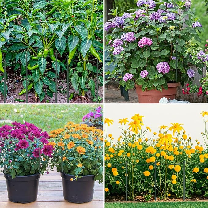 Unves 6 Pack Peony Cage, 32" H x 13" W Half Round Ring Metal Plant Support Stakes, Heavy Duty Peony Cages and Supports for Indoor Outdoor Plants, Vegetables and Flowers with Clips, Ties and Gloves