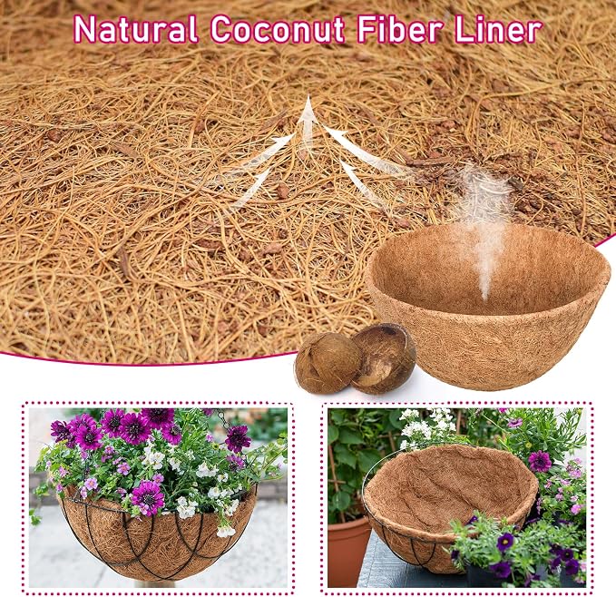 Riare 6 Pack 12 Inch Round Coco Liners Replacement, 100% Natural Coconut Coir Liners for Hanging Baskets, Garden Flower Vegetables Planter Pot, Window Box, Fence, Decks