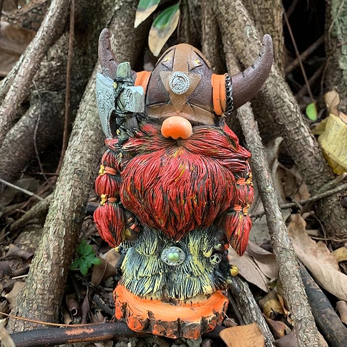 Garden Gnome Statue Viking Gnome Figurine 7.2 Inch, Nordic Warrior Statue Resin Viking Decor for Men, Father's Day & Birthday Gift, Tabletop Shelf Fireplace Decor, Men's Gift