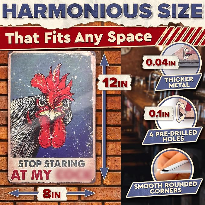 Chicken Coop Sign 8 x 12 Inches – Stop Staring at My Sign, Rooster Decor – Lightweight Durable Tin Metal, Fade-Resistant, Easy to Install, Indoor and Outdoor Use | Chicken Coop Accessories & Gifts