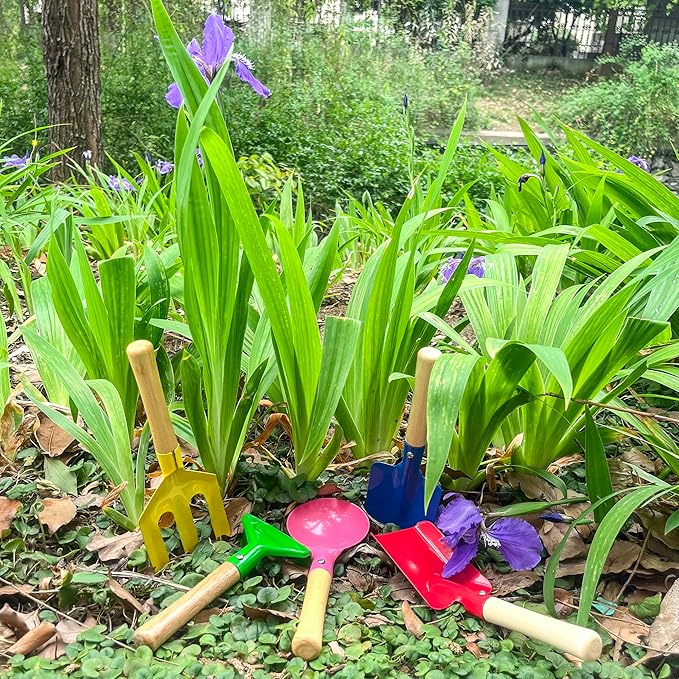 Gardening Tools Set, 5PCS Gardening Tools Metal with Sturdy Wooden Handle Safe Gardening Tools 8" Beach Sandbox Toy