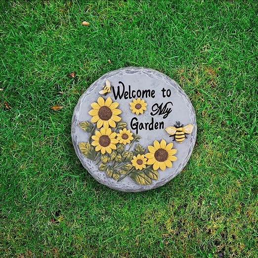 Sunflower Bees Stepping Stone for Garden, Decorative Garden Stone for Yard, Patio, Garden or Walkway - Outdoor or Indoor Home Decoration(Animals)