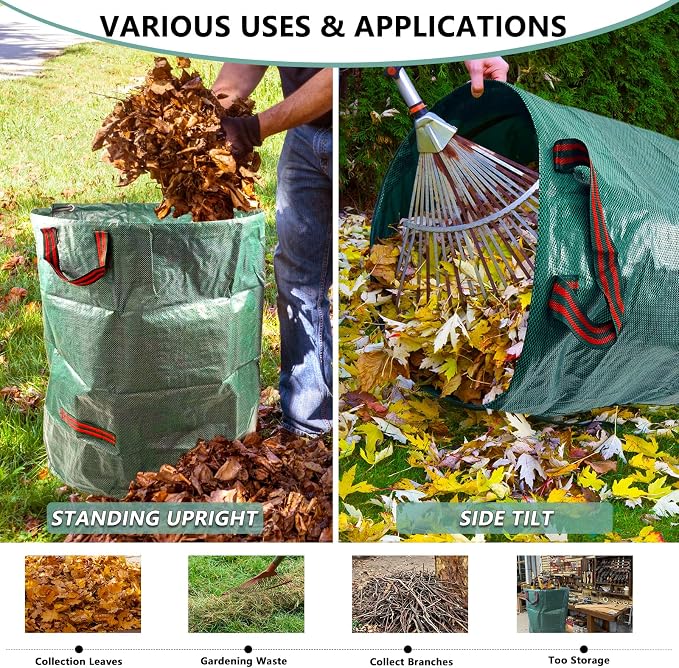 2 Pack 72 Gallon Yard Waste Bags (Green + Black), Easy-to-Carry Reusable Lawn & Leaf Bags with Reinforced Handles, Collapsible Garden Bags for Backyard Cleanup