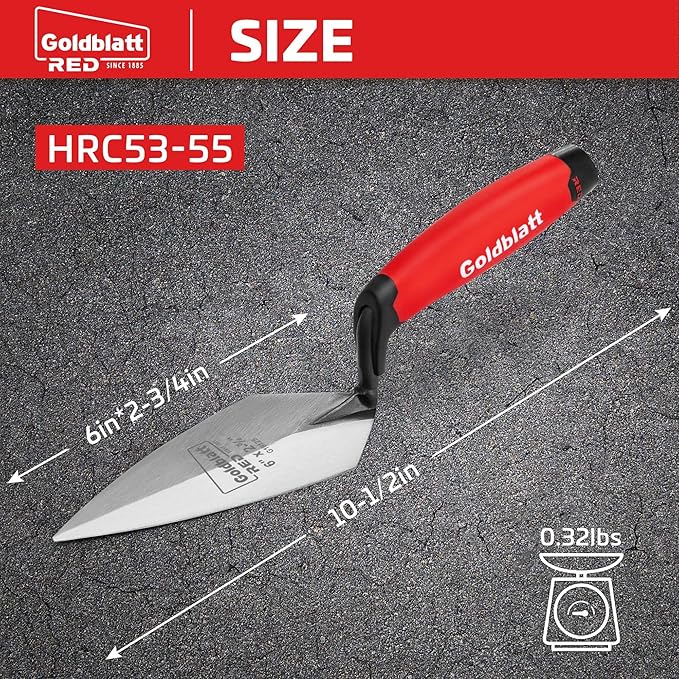 Goldblatt RED Pointing Trowel, 6" x 2-3/4" Upgraded Ground Blade, Professional Masonry Tools, Heavy Duty One-Piece Forging, Durable High Carbon Steel, Soft Handle, for Spreading Mortar, Repairing Gap