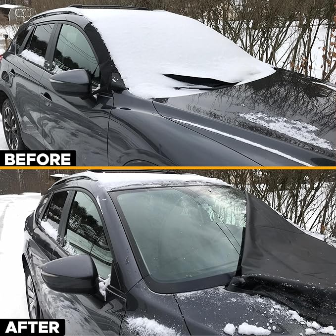 EcoNour Windshield Cover for Ice and Snow | Enhanced 600D Oxford Fabric Windshield Frost Cover for Car | Water, Heat & Sag-Proof, Windproof Double Strap Design for All-Weather Protection 69x42 Inch
