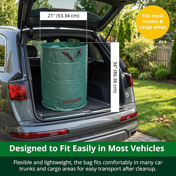 GardenHOME 53 Gallon Reusable Yard Leaf Bags with Gloves, Heavy Duty Garden Waste Bags with Reinforced Handles for Leaves, Grass, and Lawn Trash Collection Pack of 3