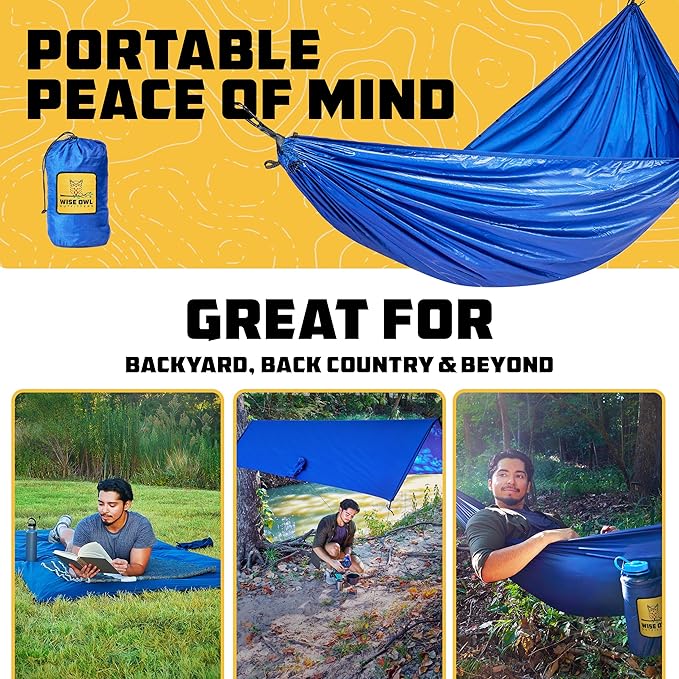 Wise Owl Outfitters Camping Hammock – up to 500lbs Portable Hammock with Tree Straps - Travel, Backpacking, Hiking, Outdoors Camping Gear - Single or Double