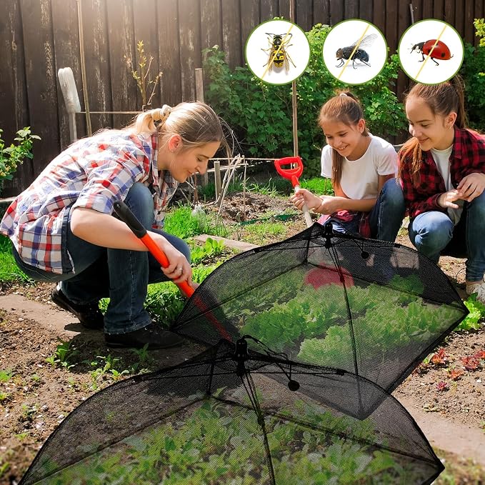Sawysine 4 Pack Mesh Plant Cover Reusable Screen Cloche Dome Plant Protector Tent Collapsible Umbrella for Outdoor Garden Greenhouse Vegetable Flowers Strawberry from Animals (17 x 17 Inch,Black)