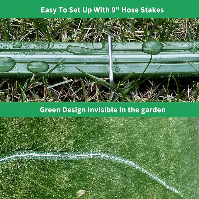 Watoo 2026 Sprinkler Hose & Soaker Hose for Yard - 50 FT Reinforced Flat Garden Hose with Holes, Heavy Duty No-Kink Lawn Irrigation Hose (Includes Stakes, High Pressure Spray)