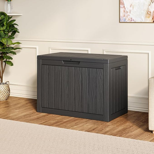 Outdoor Storage Box, 50 Gallon Resin Deck Boxes Outdoor Waterproof For Patio Furniture, Garden Tools, Pool Supplies, Lockable And UV Resistant (Striped Black)