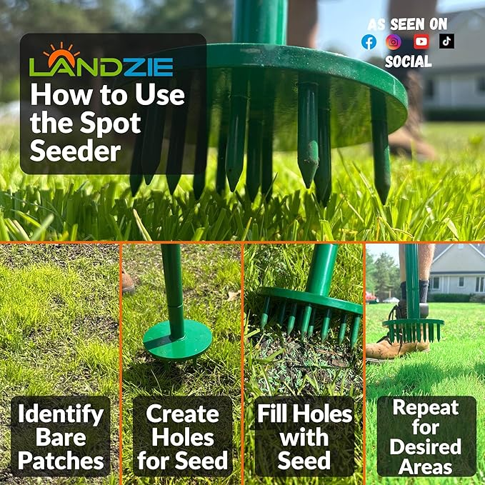 Landzie Spot Seeder Lawn Aerator and Grass Patch Repair Tool - Spike Seeding and Slit Seeder Aerator Lawn Tool for Lawn Repair & Dog Spots Heavy-Duty Spot Aerator Dethatcher for Grass