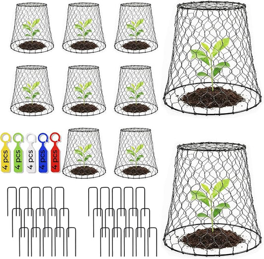 10 Pcs Seedling Plant Protectors from Animals, Chicken Wire Plant Cage Garden Cloche to Protect Plants Vegetables from Rabbits Squirrels Chicken – 9'' x 9”
