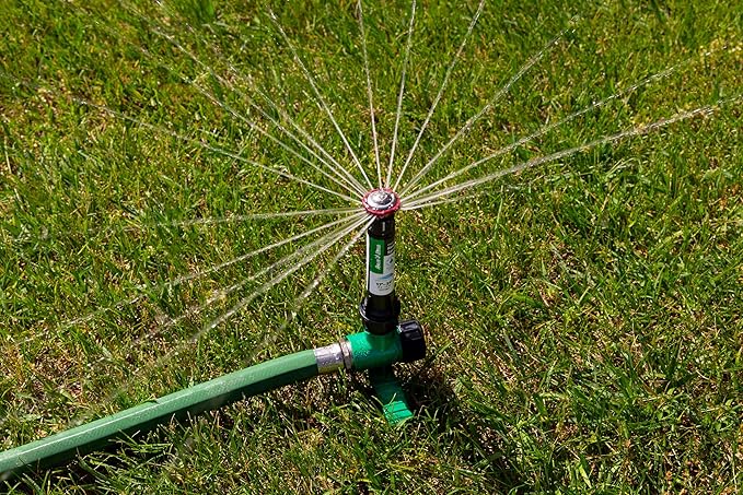 Rain Bird RVANSP Hose-End High-Efficiency Pro Rotary Sprinkler on Large Metal Spike, Hand Adjustable, 45° - 270° Pattern, 17' - 24' Spray Distance