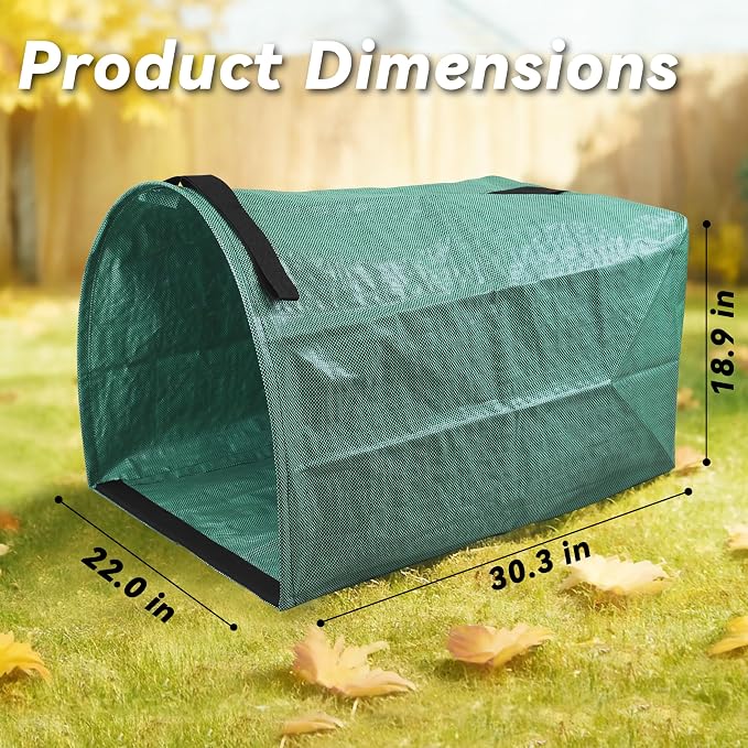2 Pack 53-Gallon Reusable Leaf Bags with Flat Bottom Design - Dustpan Style Garden Bags for Easy Yard Waste Collection, Lightweight & Foldable