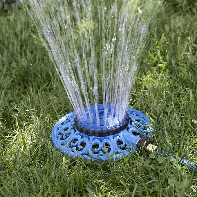 Melnor 65102-AMZ Sprout Metal 8-Pattern Sprinkler and QuickConnect Product Adapter Amazon Bundle, Blueberry Blue