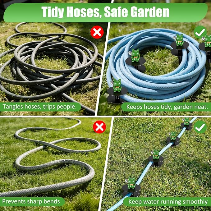 6 Pcs Frog Garden Hose Guide Stakes, 8.7" Heavy Duty Cast Iron Hose Guide for Garden, Metal Water Hose Guide, Rustproof Decorative Hose Guides for Outside Flower Beds, Lawn & Plant Protection
