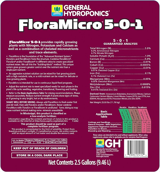 General Hydroponics Flora Micro, 2.5 gallon