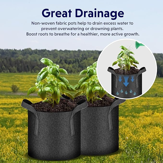 iPower 24-Pack 2 Gallon Grow Bags Heavy Duty Thickened Aeration Nonwoven Fabric Pots with Nylon Handles and 24 Labels, for Planting Vegetables, Fruits, Flowers, Black