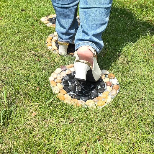 Garden Stepping Stone Outdoor Decorative Round Stepping Stones with Black Stones Round Polished River Pebble Stone from Natural River, for Garden Patio Walkway(10in 6Pcs Pack)