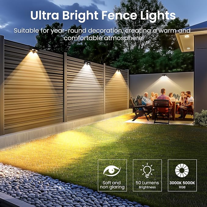 SOLPEX Solar Fence Lights Outdoor, 9 Fixed Colors ＆ Color Changing Fence Solar Lights Outdoor Waterproof IP65, LED Deck Lighting for Backyard Wall Step Patio Railing Pool Porch (16 Pack)