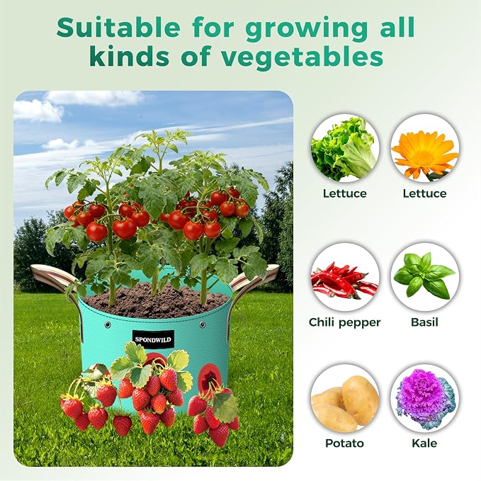 7 Pack 10 Gallon Grow Bags Heavy Duty 180G Thickened PE Plant Pots with 8 Breathable Holes Design
