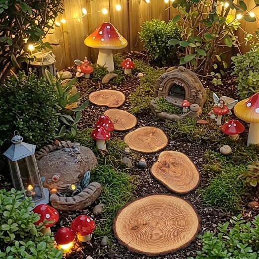 Dunzy 6 Pack Natural Wood Stump Stepping Stones, Diatom Mud Rustic Tree Trunk Stepping Stones Decorations for Garden Pathway, Yard Decor, Outdoor Walkway, Wedding Party Ground Decoration, 8 Inch
