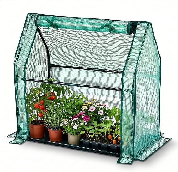 Outvita Mini Greenhouse, Outdoor 3'x3'x3' UV Protected 2-Layer PE Cover Plant Hot House for Flowers, Seed and Vegetables Protection with Roll-up Zippered Doors for Patio Balcony Backyard