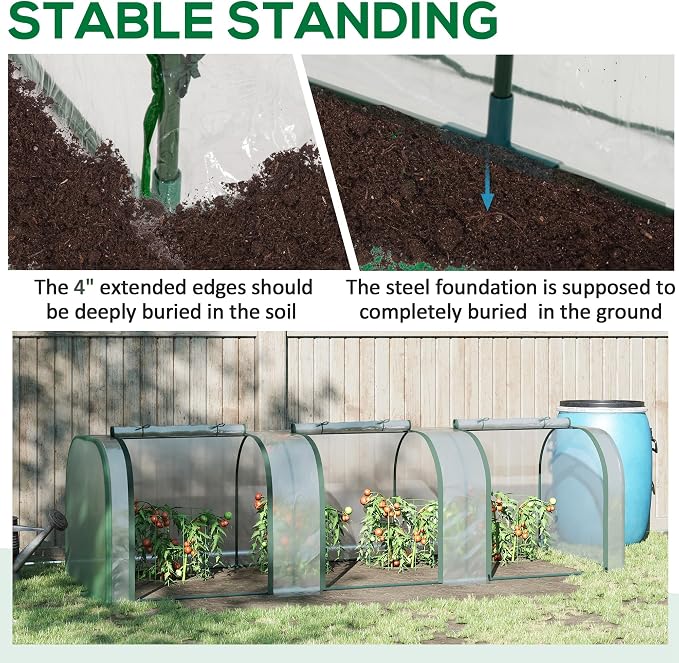 Outsunny 10' x 3' x 2.5' Mini Greenhouse, Portable Tunnel Green House with Roll-Up Zippered Doors, UV Waterproof Cover, Steel Frame, Clear