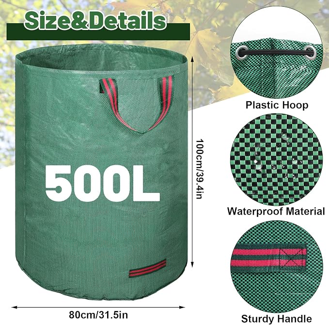 Dntorx 132 Gallons Reusable Yard Waste Bags, 2 Packs Lawn and Leaf Bags With Reinforced Handles, Collapsible Garden bag For Leaves,Grass,Storm Debris,Construction Waste, Standable&Foldable
