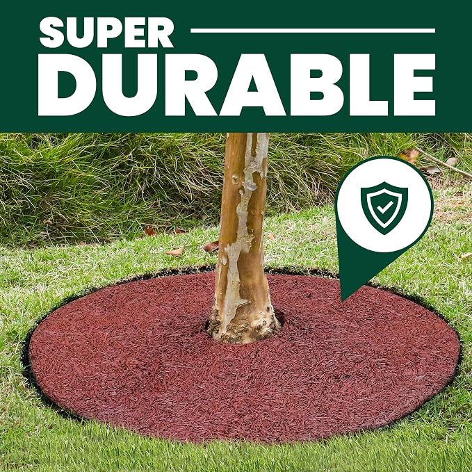 24-inch Heavy Duty Reversible Mulch Ring Tree Protector Rubber Mat for Tree Protection – Natural Look Weed Preventer Ring with Easy Installation - (Reversible)