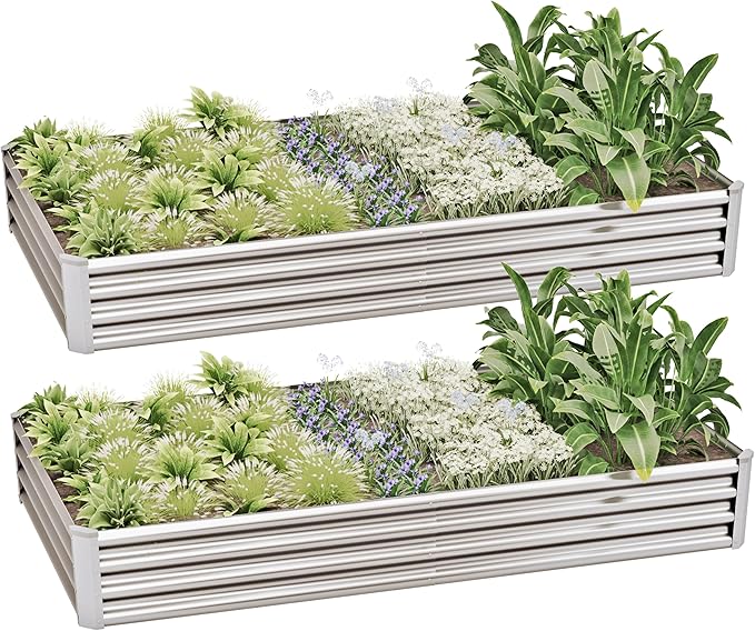 8x4x1ft (2 Pack) Raised Garden Bed Kit, Galvanized Planter Box Outdoor, Metal Raised Garden Beds for Flower,Vegetables, Herb,Sliver