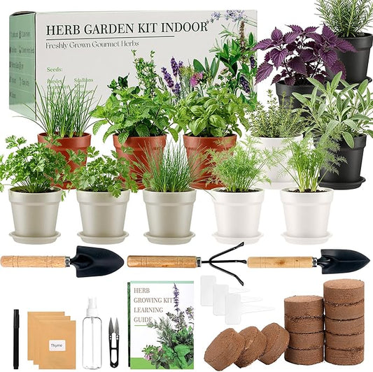 12 Herb Garden Kit Indoor, Complete Kitchen Window Herbs Seeds Growing Starter Set Kit Gardening Gift Birthday Housewarming Christmas Gift for Women Her Mom Men Home Chefs Gardener Beginner