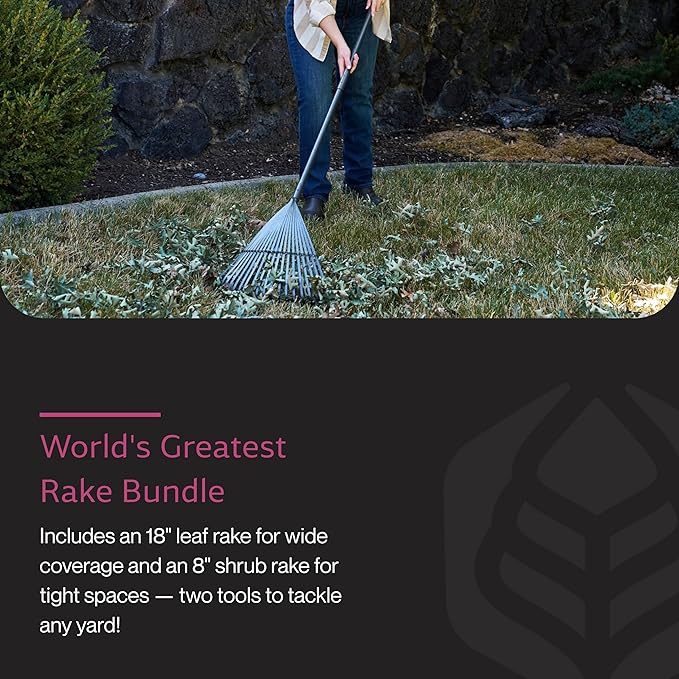 Yard Butler ILT-208 World’s Greatest Rake Set Garden Rake for Lawncare - Convenient Garden Cleaning Accessory - Lightweight Wooden Handle - Steel Tines - Easy to Maneuver