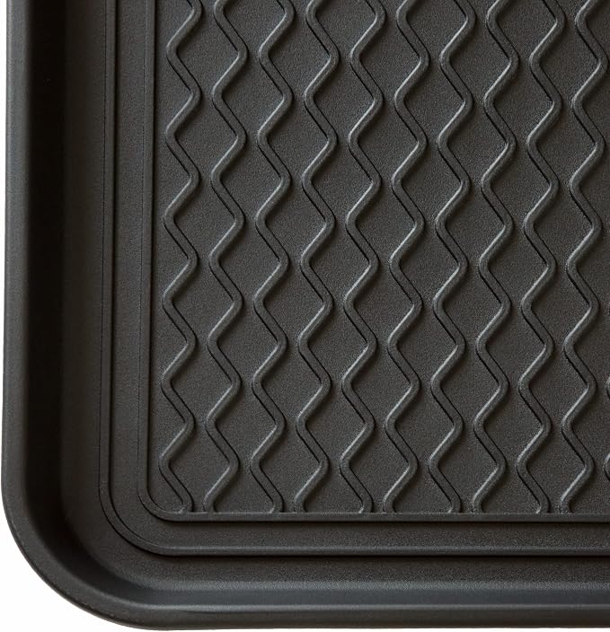 All-Weather Indoor/Outdoor Mat for Boots - Weather-Resistant Hard Plastic Shoe and Boot Tray with Raised Edge by Stalwart (Black, MEDIUM)