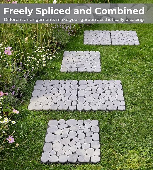 jxgzyy 4PCS Natural Stone Decking Tiles, 11.8"x11.8" Outdoor DIY Interlocking Flooring, Marble Stepping Stones Landscaping Decor for Garden, Patio, Backyard, Balcony, Path, Carrara White