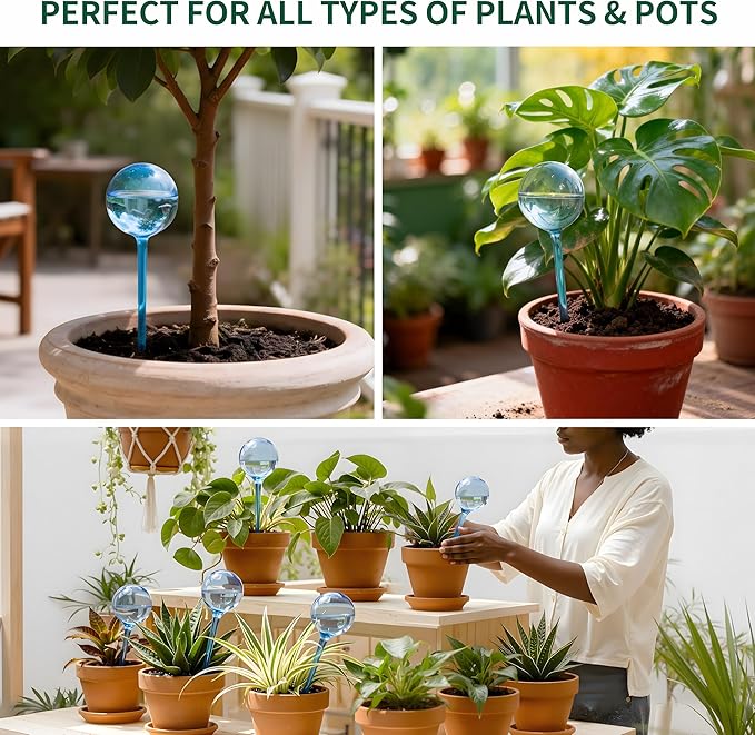 Soilagua 12-Pack Plastic Plant Watering Globes, Premium PVC Shatter-Resistant Plant Waterer, Self Watering Planter Insert with Tapered Opening, Automatic Watering Spikes for Daily & Vacation