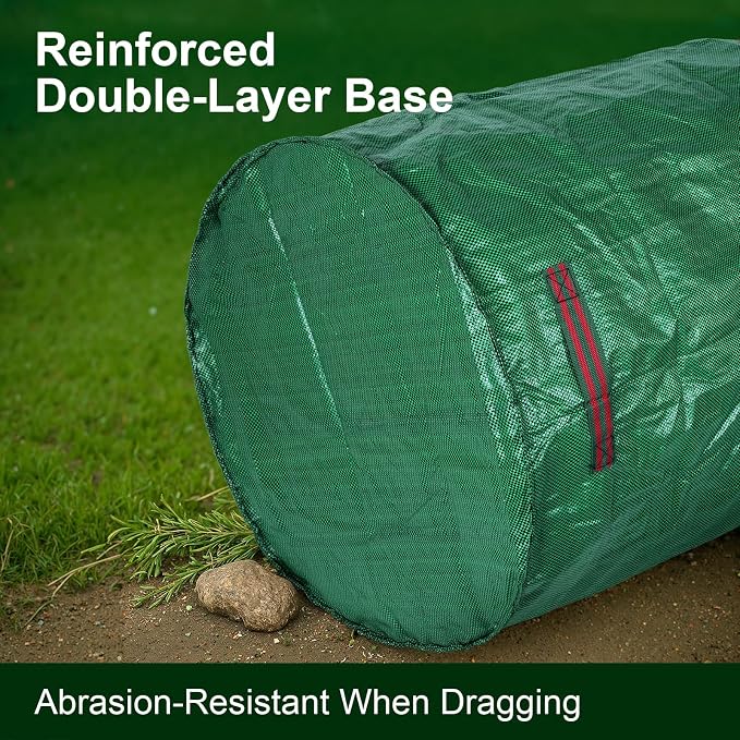 72 Gallon Reusable Yard Waste Bags (3 Pack), Heavy Duty Stand-Up Leaf & Lawn Bags, 150 GSM Woven PP (PE Coated), Double-Layer Bottom, Top & Bottom Reinforced Handles, Cowhide Gloves Included