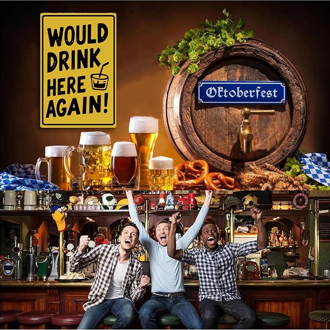 Vintage Metal Sign, Metal Wall Art, Funny Bar Signs, Motivational Positive Affirmations Wall Decor, Funny Tin Signs for Home Office School Gym & Locker Room 8x12 Inch (Would Drink Here Again)