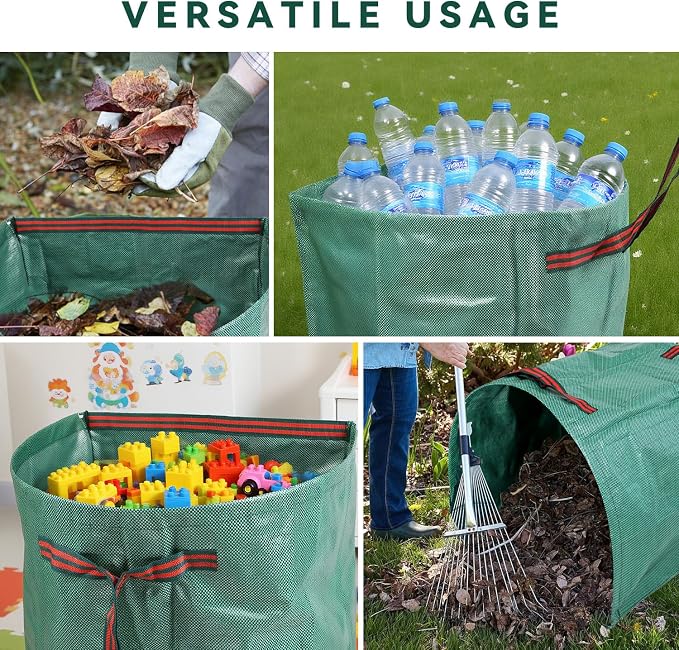 Reusable Garden Waste Bags, 2 Pack Dustpan-Type Yard leaves collector, 53 Gallon Collapsible Lawn Leaf Bag with Reinforced Carry Handles, Heavy Duty Container for Leaves, Lawn Debris & Grass Clippings