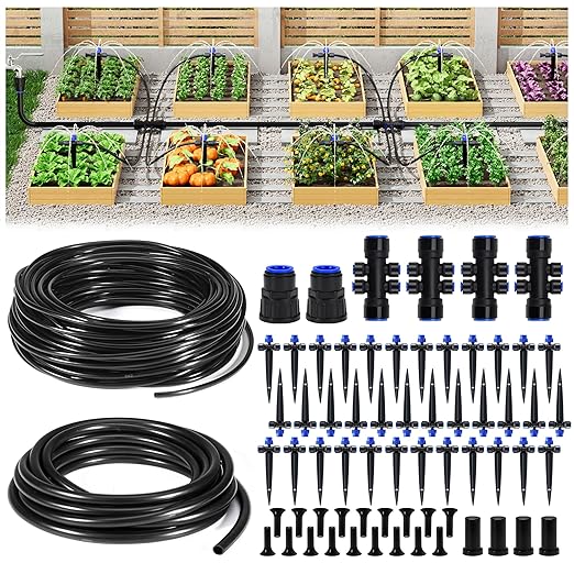 HIRALIY 220FT Drip Irrigation Kit for Large Garden, Quick Connect Garden Watering System with 33FT 15mm Hose, 36 Adjustable Drippers for Raised Beds, Vegetable Garden, Greenhouse