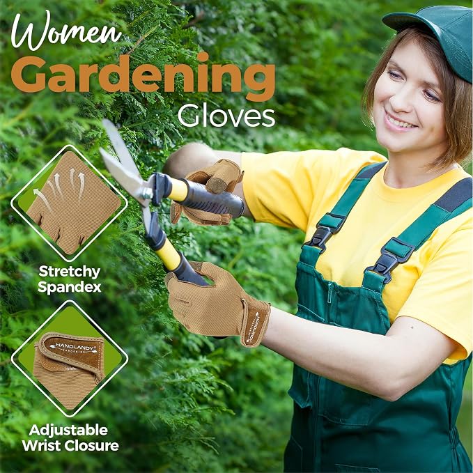 HANDLANDY Gardening Gloves for Women, Breathable Ladies Leather Garden Yard Gloves Best Gift for Gardeners
