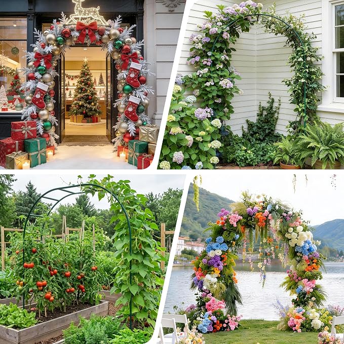 Thickened Rustproof Garden Arch Metal Trellis for Climbing Plants Outdoor, Wedding Arch Garden Arbor Frame Archway 4.9 x8.1 or 7.9 x6.7Ft Flower Arches for Bridal Party Decoration (Green)