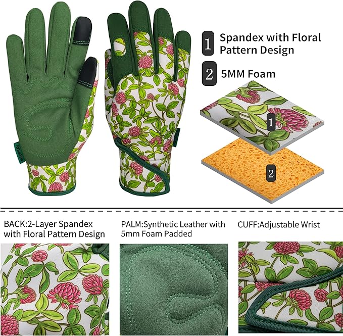 Gardening Gloves,Women Yard Work Garden Glove,Gifts | Thorn Proof,Puncture Resistant,Touchscreen,Gift,Leather,Spandex