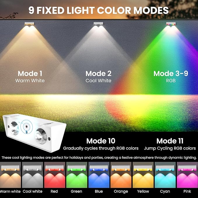 SOLPEX Solar Fence Lights Outdoor, 9 Fixed Colors ＆ Color Changing Fence Solar Lights Outdoor Waterproof IP65, LED Deck Lighting for Backyard Wall Step Patio Railing Pool Porch (8 Pack)