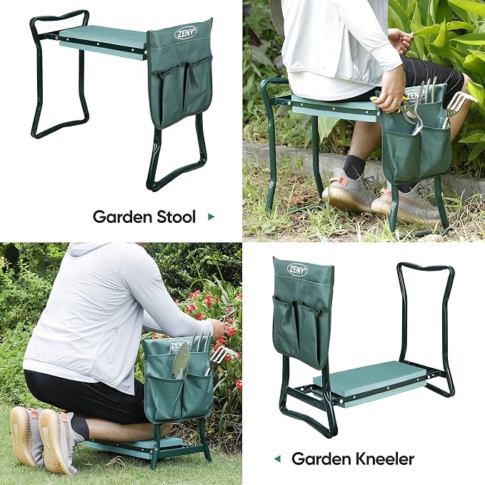 ZENY Folding Garden Kneeler Seat Gardening Workseats Portable Garden Bench Stool with Thicken Foam Kneeling Pad and Tools Pouch