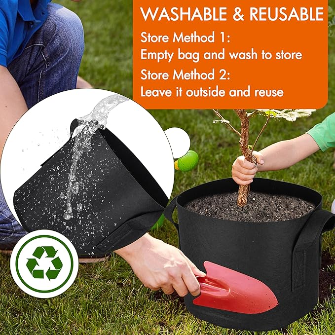 Gardzen 10-Pack 2 Gallon Grow Bags, 300G Thickened Fabric Grow Bags with Handles, Heavy Duty Aeration Plant Grow Bags