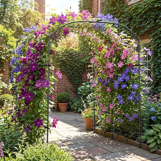DoCred Tall Garden Arch Trellis for Climbing Plants, 87in Tall Metal Plant Support Trellis Archway for Climbing Vine Vegetable/Fruit/Flower Outdoor Yard Lawn Garden Arch Tunnel Trellis