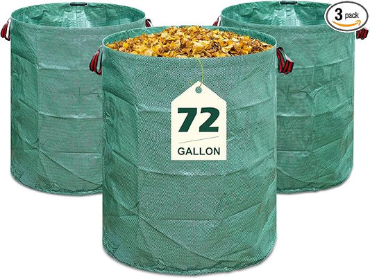 72 Gallons Reusable Yard Waste Bags, 3 Pack Lawn and Leaf Bags with Gardening Gloves, Heavy Duty Garden Waste Bags with 4 Reinforced Handles for Debris Leaves Grass