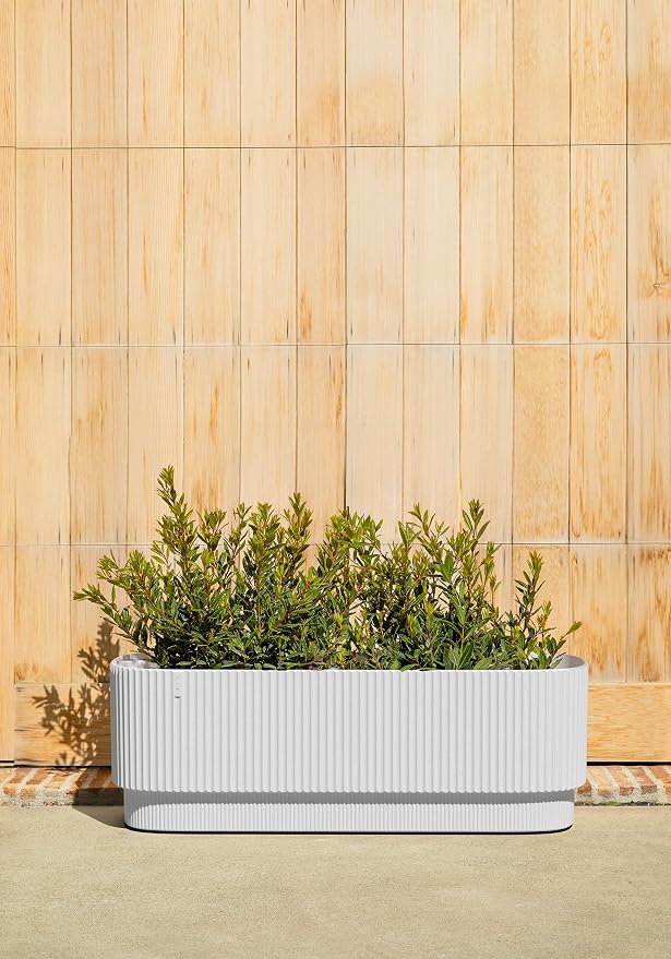 Veradek Demi Series Long Planter for Porch, Patio, Backyard | Durable Plastic-Stone Composite Material | Modern Décor for Shrubs, Flowers